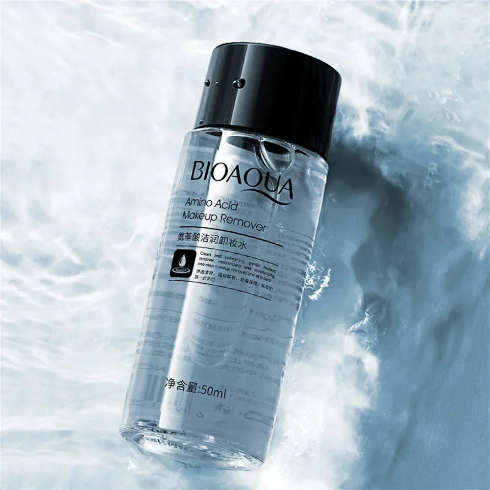 Bioaqua Amino Acid Micellar Water, 50ml travel-size makeup remover bottle in refreshing water splash.